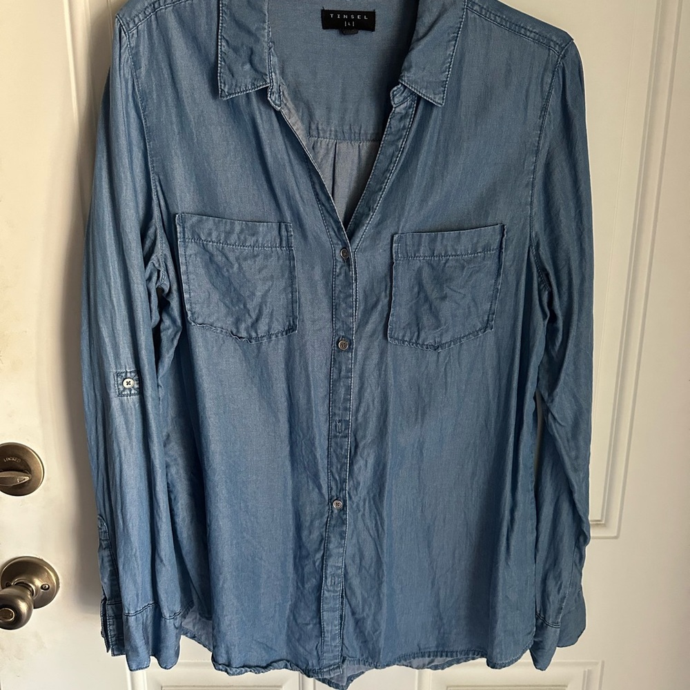 Tinsel Blue Button Down Shirt Classic Collar